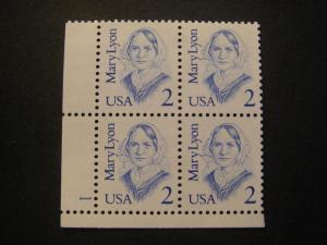 Scott 2169, 2c Mary Lyon, PB4 #1 LL, MNH Great Americans Beauty