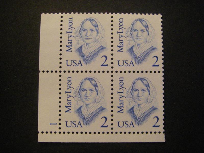 Scott 2169, 2c Mary Lyon, PB4 #1 LL, MNH Great Americans Beauty