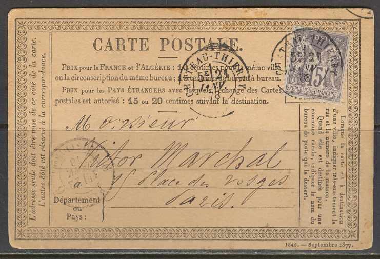 France 1878. PS. H&G 33 with Scott 80 affixed. Entire used by Chateau FVF