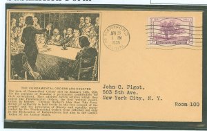 US 772 1935 3c Connecticut Tercentennary (Charter Oak) on an addressed (typed) FDC with a V. Wilson cachet