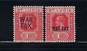 ST. LUCIA SCOTT #MR1-MR2  1916 WAR TAX - MINT XXXLIGHT HINGED