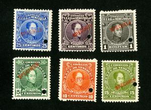 Venezuela Stamps 1920 VF SET OF 6 SPECIMEN OVPTS