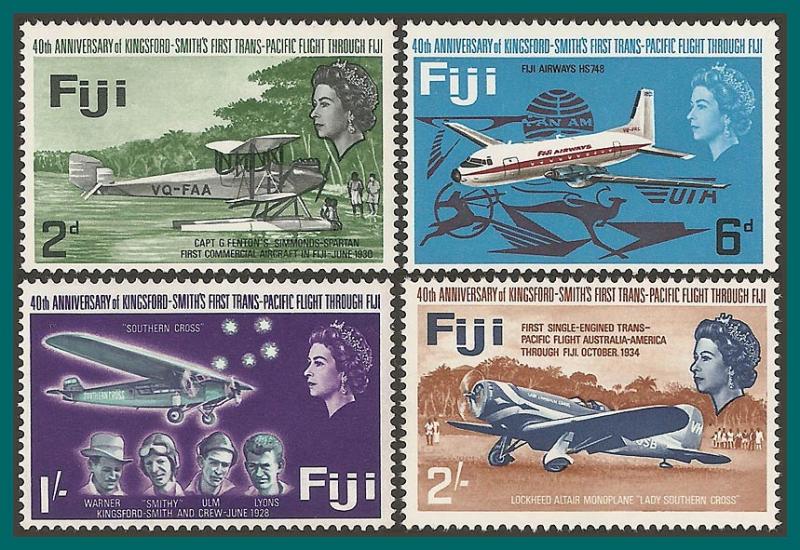 Fiji Stamps 1967 Kingsford Smith, MLH #236-239,SG367-SG370