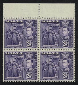 Malta de l'Isle Adam entering Mdina 2½d Block of 4 Top Margin 1938 MNH SG#222a