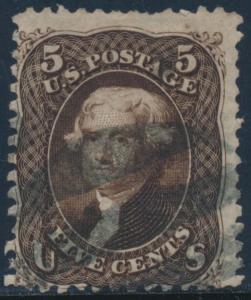 #95a 5¢ 1868 BLACK BROWN FINE (APP) SCARCE CV $2,300 AU535