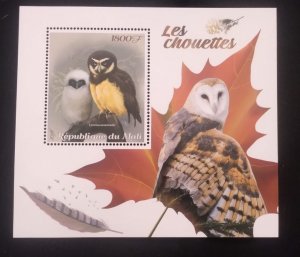 D)2018, REPUBLIC OF MALI, MINI SOUVENIR SHEET, ISSUE, BIRDS, OWLS, ORANGE