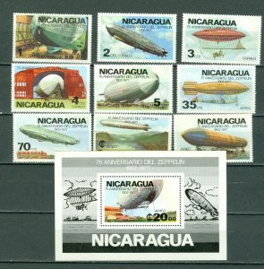 NICARAGUA 1977 AIR-ZEPPELIN #1045-1049 + #C921-925 SET + SOUV. SHEET MNH