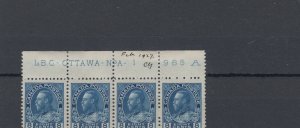 #115 A1 Admiral plate strip of 4 H margin 2VF MNH, 2MH Cat $480+ *** Canada mint 