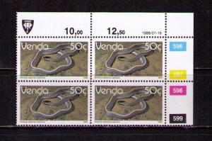 VENDA RSA Sc# 146 MNH FVF 4Block Corner Mgn Cape File Snake