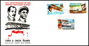 Turks and Caicos 347,C350-351 Wright Brothers Airplanes U/A FDC