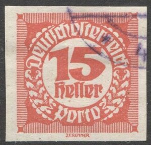AUSTRIA 1920  Sc J95  15h Imperf Postage Due Used, VF