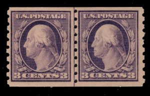 MOMEN: US STAMPS #394 COIL LINE PAIR MINT OG H CAT. $425 LOT #85802**