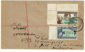 Pitcairn Island 1954 registered cover to FIJI