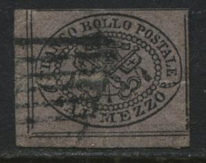Italian States Roman States 1852 1 b black on dull violet used (JD)