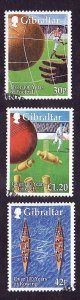 Gibraltar-Sc#817-19-used set-Sports-Soccer-Cricket-1999-small hinge remnant on b