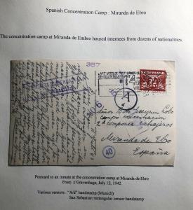 1942 Netherlands to Spain Miranda de Ebro Internment camp Postcard RPPC cover