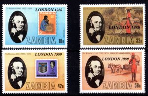 Zambia 1980 Sc#208/211 BICYCLE/OXCART/R. HILL OVPT.LONDON '80 Set (4) MNH