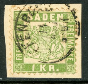 Germany States 1868 Baden 1 Kr Green Scott #26 VFU G432