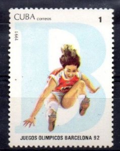 CUBA  Sc# 3294  BARCELONA SUMMER OLYMPIC GAMES Long Jump 1c 1991  MNH