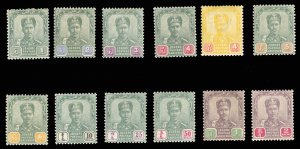 Malayan States - Johore #37-48 Cat$145, 1896-98 1c-$2, twelve values, hinged