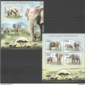 2013 Togo Wild Fauna Of Africa Wild Animals Elephants Mammals Kb+Bl ** Tg612