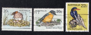 Australia 1978-80 20c & 22c Birds, Scott 683, 716, 733 used, value = 80c