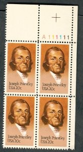 2038 Joseph Priestly MNH Plate Block - UR