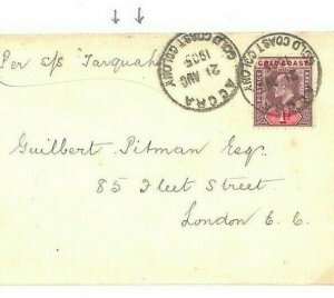 GOLD COAST Accra GB London *Per SS Tarquah* 1905 {samwells-covers} CG257