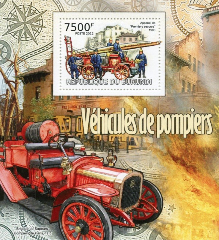 Burundi 2012 MNH Fire Engines Stamps Trucks Special Transport 1v S/S 