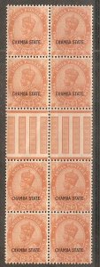 India CHAMBA State KG V 2½As Postage SG 69 / Sc 66 Vertical Gutter Pair MNH