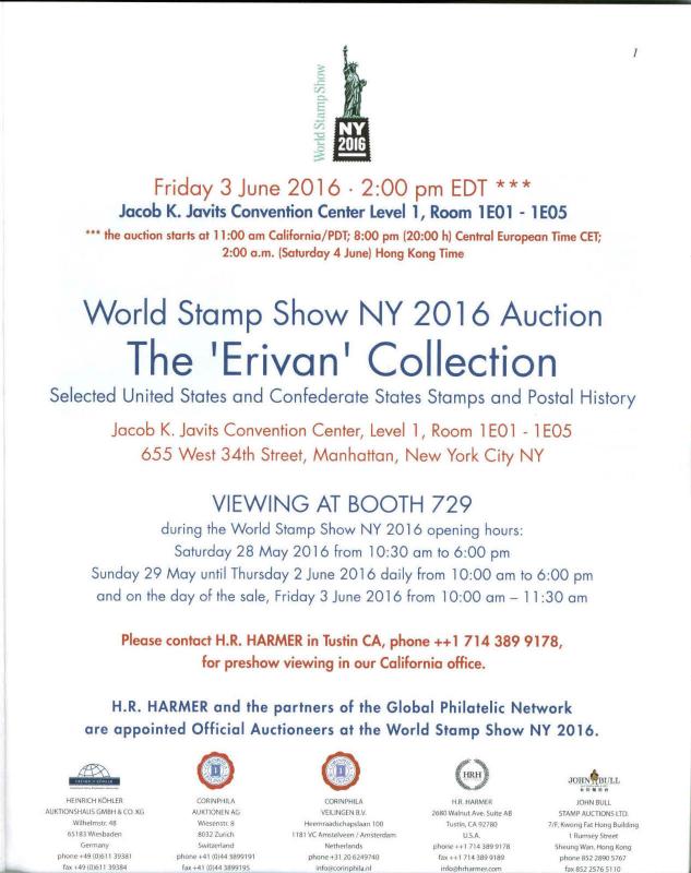 World Stamp Show NY 2016  Auction Catalog-The  'Erivan' Collection