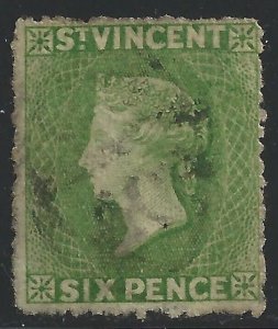 1877 ST. VINCENT - SG No. 23 6d. USED Sorani Signed Green Shovels