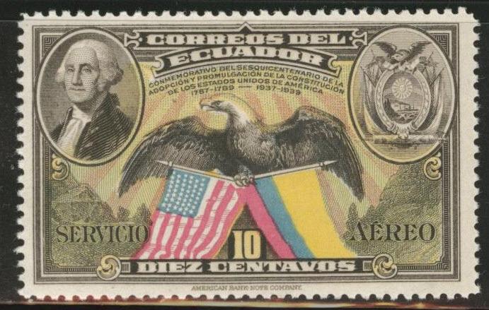 Ecuador Scott C59 airmail Flag stamp 1938 MH*