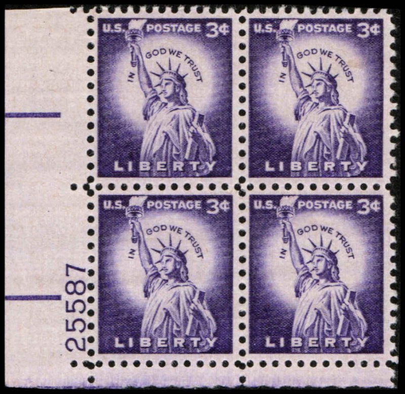 US #1035c LIBERTY MNH LL PLATE BLOCK #25587