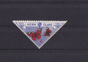 SA12d Herm Island 1954 Butterflies, Cinderella hinged stamp