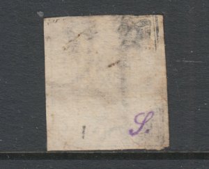 Hamburg Sc 1 used. 1859 ½s black Numeral, imperf, 3+ margins, thin