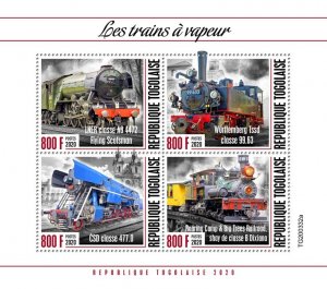 TOGO - 2020 - Steam Trains - Perf 4v Sheet - Mint Never Hinged