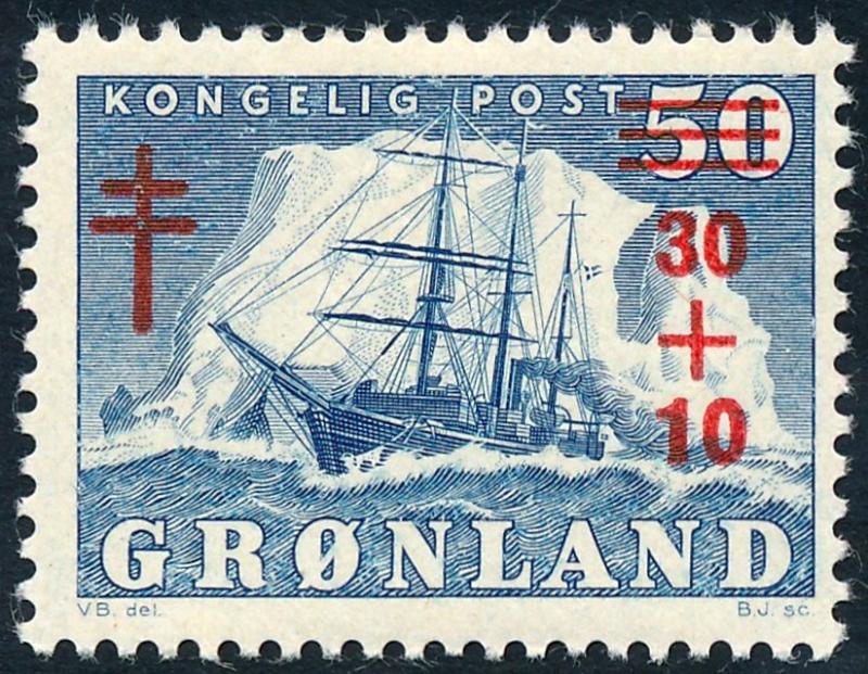 Greenland 1958 30ore+10ore on 50ore Blue Tuberculosis Fund SG43 MNH