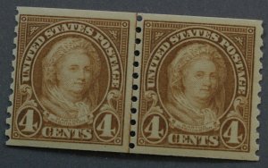 United States #601 Four Cent Martha Washington Coil Line Pair MNH