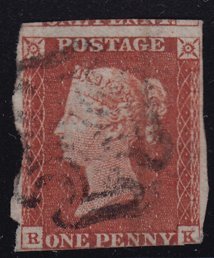 1841 GREAT BRITAIN #3 USED Penny Red Imperf - Maltese Cancel