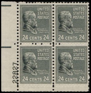 US #828 HARRISON MNH LL PLATE BLOCK #22827