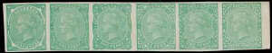 1d pale blue-green, M MINT. 1879 PERKINS BACON TENDER ESSAY. STRIP OF 6