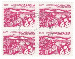 Nicaragua 1983 Sc 1304 CTO NH Agriculture Reform Coffee Block of 4