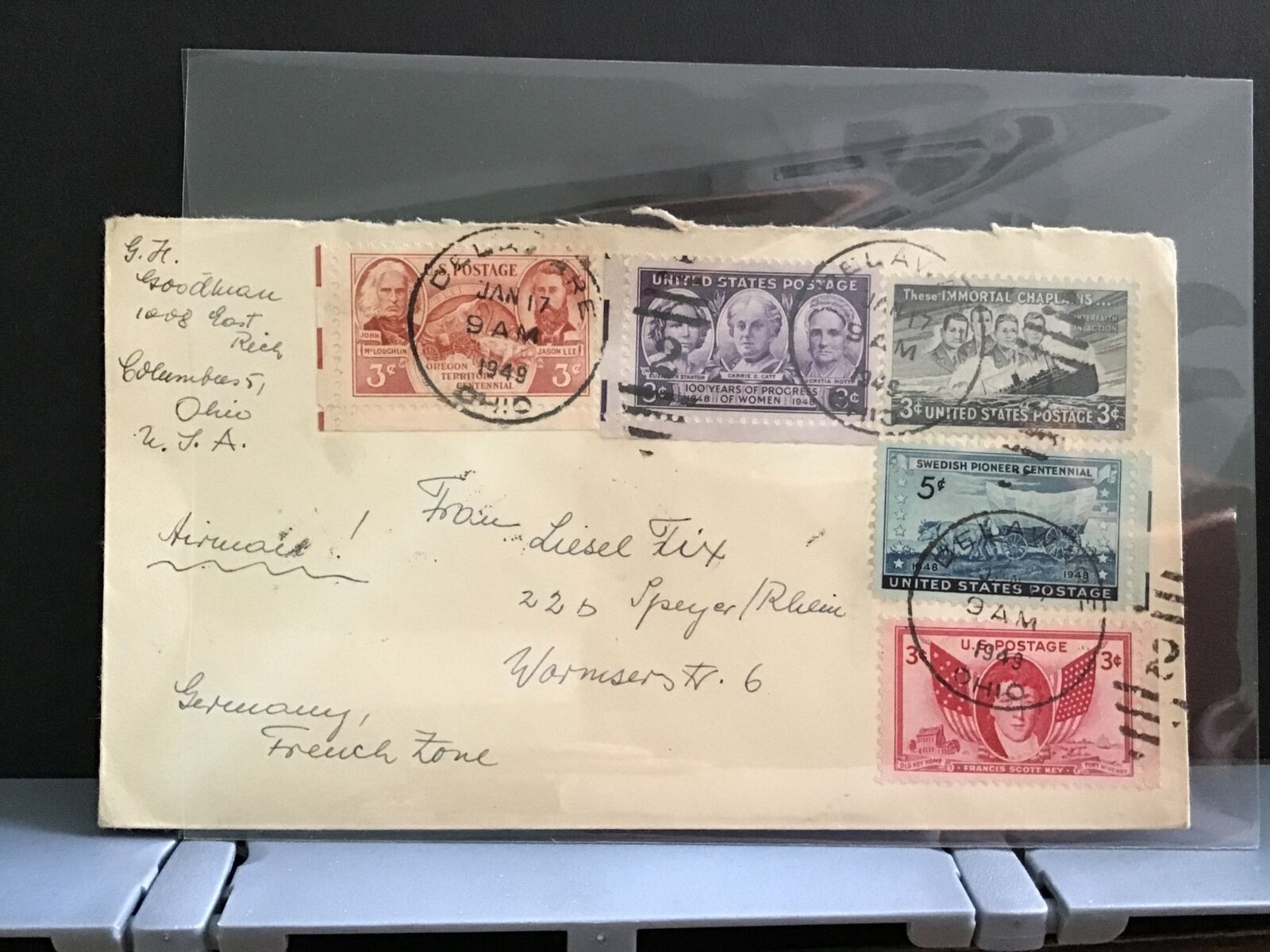 U.S 1949 Air Mail to Germany French Zone multi stamp cover R31569