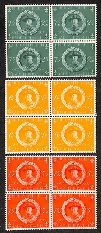 Netherlands Antilles 1957, Scouting 3v, blocks of 4 [+], MNH