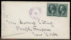 USA 1877 Colorado COLORADO SPRINGS Purple Stars Fancy Cancels Cover 87971