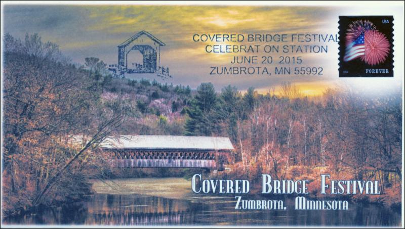 2015, Covered Bridge Festival, Zumbota MN, Pictorial Postmark, 15-237