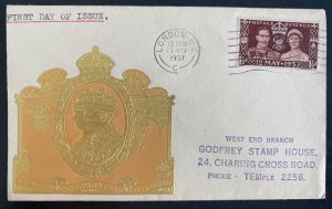 1937 London England First Day Cover King George VI Coronation Gold Cachet