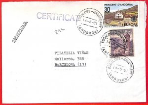 aa0387 - ANDORRA - POSTAL HISTORY - Registered COVER to SPAIN 1981 - Europa CEPT 