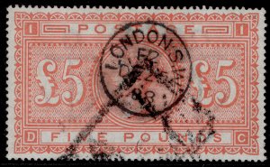 GB QV SG137, SCARCE £5 orange, FINE USED. Cat £3500. CDS DC